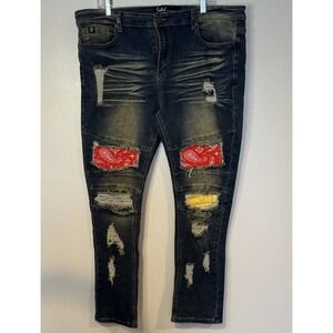 Switch Remarkable Mens Slim Taper Distressed Jeans Bandanas 38x30 Dirty Wash